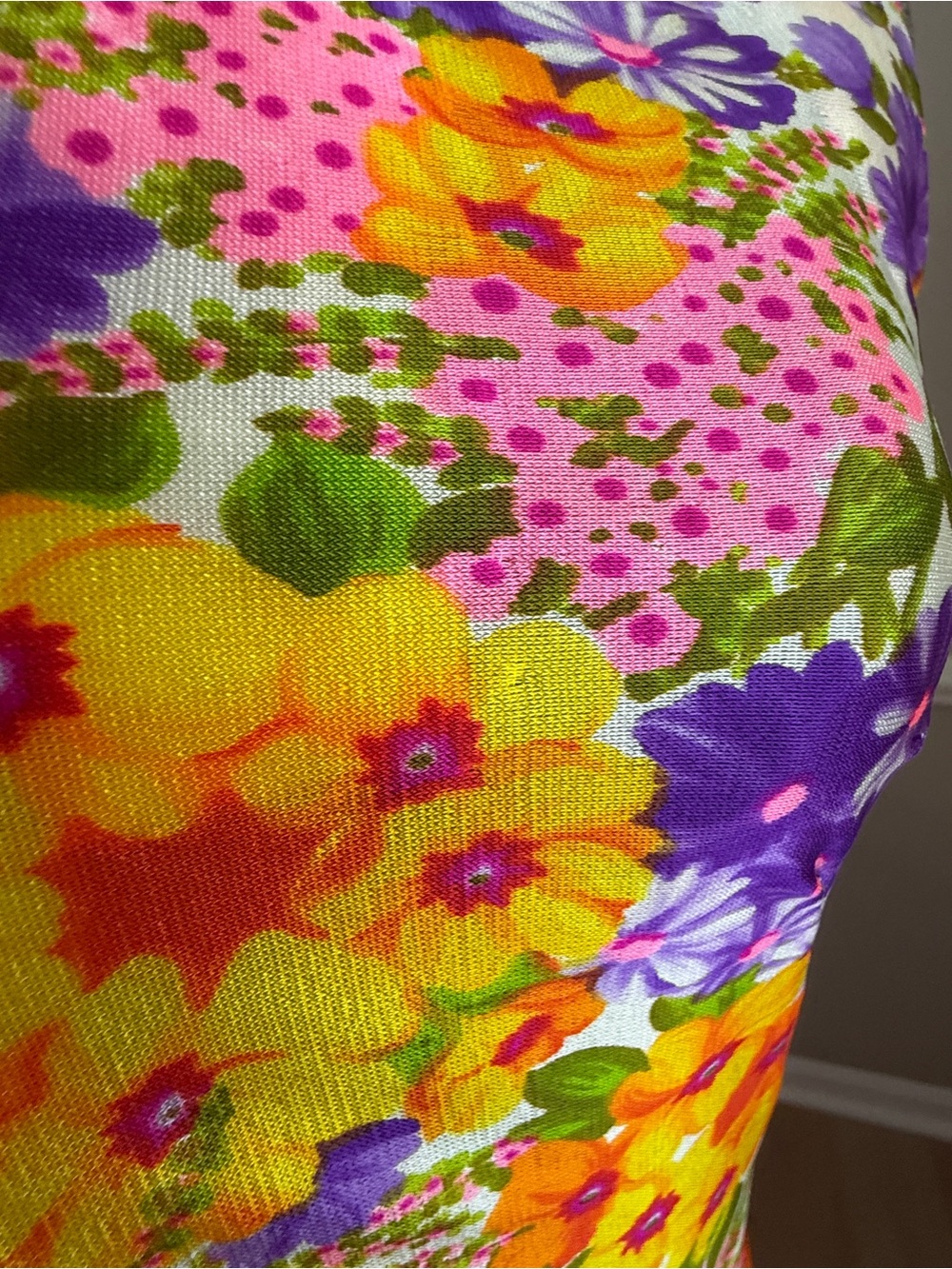 Vtg OOAK 60s/70s Mod Floral Daisy Day Glo Handmade Maxi Dress Sz Sm - Picture 7 of 13